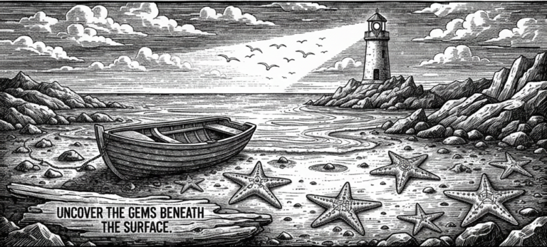 boat on a beach. woodcut style